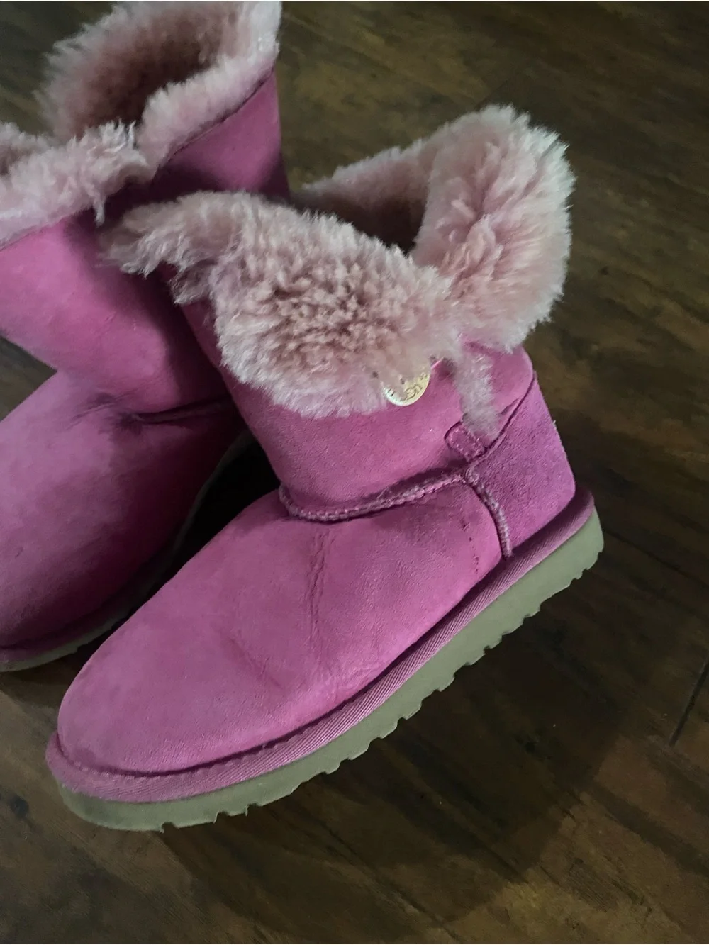 UGG Kids Pink Suede Shearling-Trim Boots